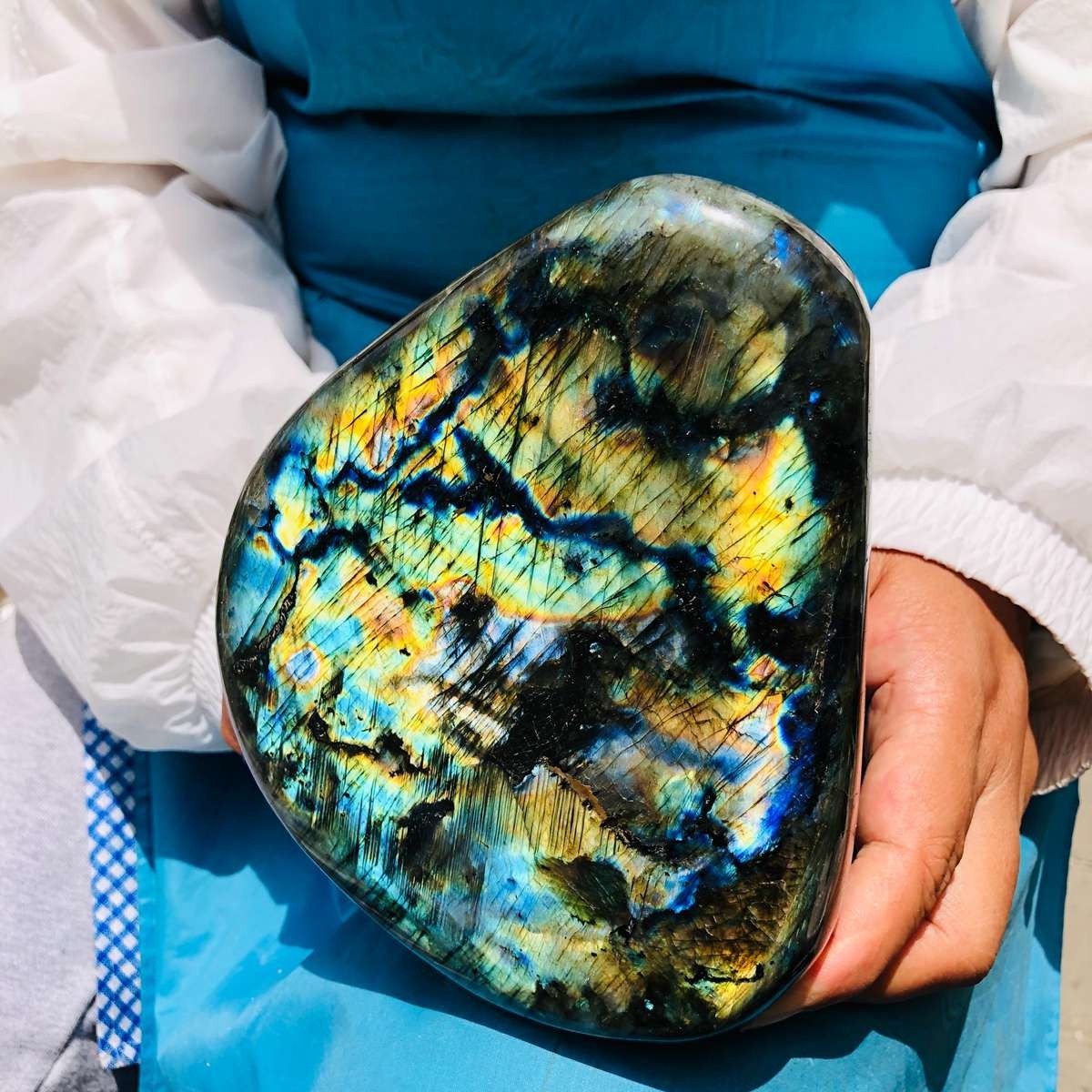4.4LB Natural Labradorite Quartz Crystal Freeform Mineral Specimen Reiki Heals