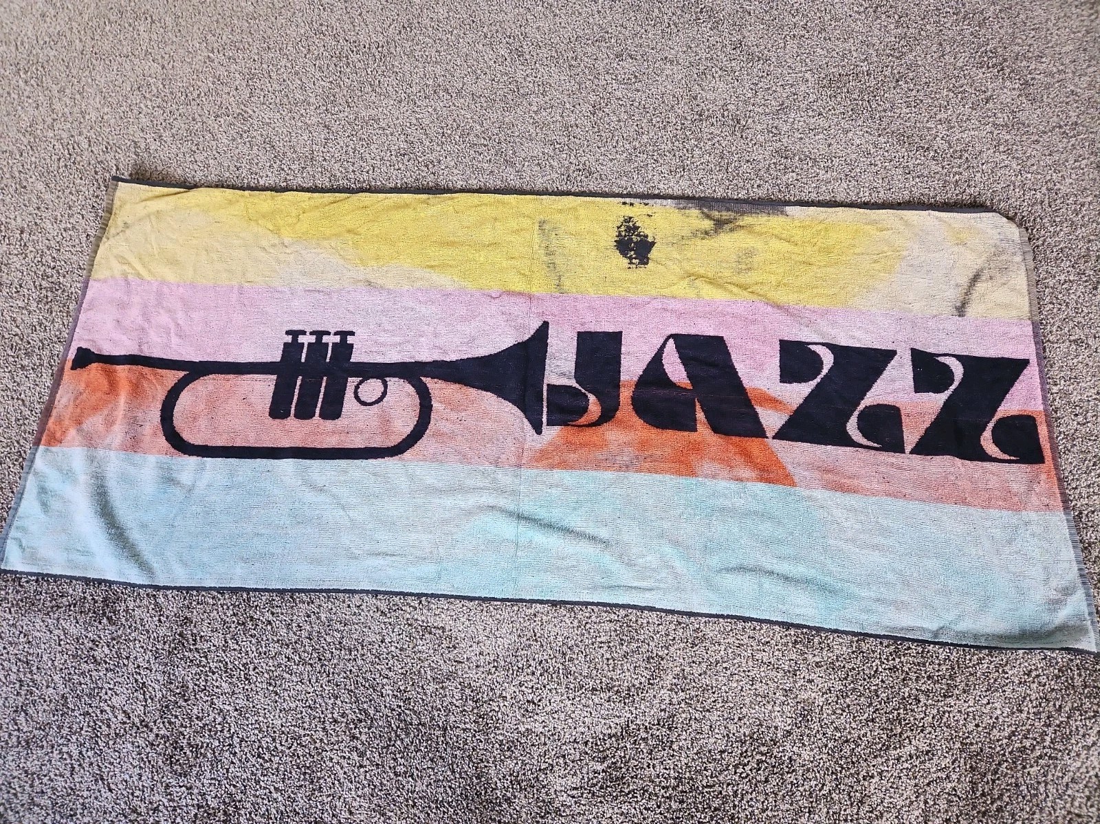 Vintage Beach Towel Jazz Trumpet Tastemaker by Stevens Made in USA