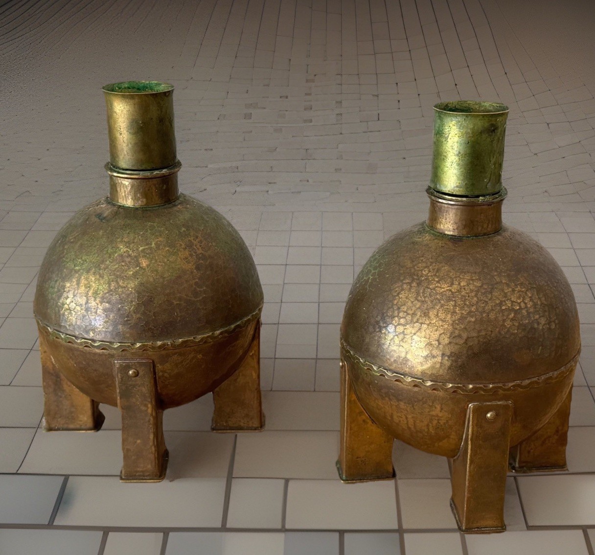 Antique Mid Century Bronze Brutalist Orb Candle Holders / MCM / Harjes Germany Antique Mid Century Bronze Brutalist Orb Candle Holders / MCM / Harjes Germany