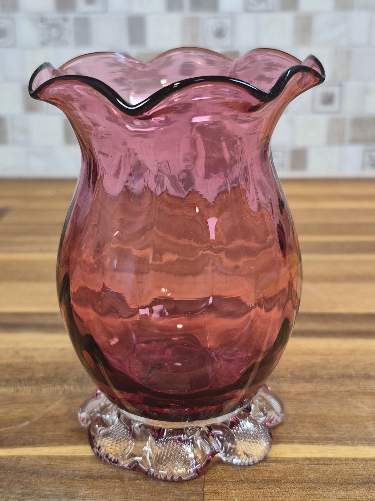 Vintage Cranberry Pilgrim Glass Bud Vase