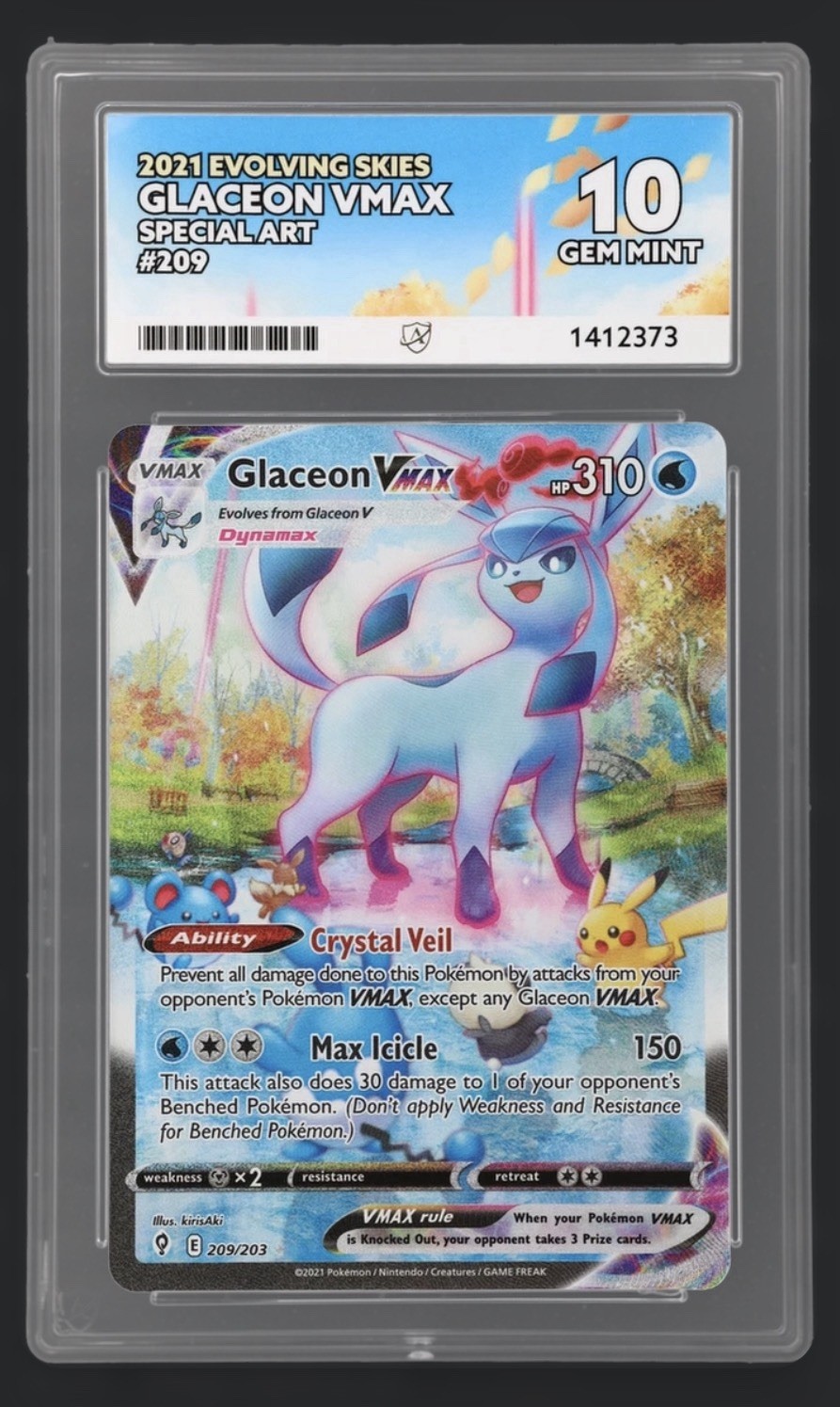 Pokémon TCG Glaceon VMAX Evolving Skies Alternative Art 209/203 Ace 10