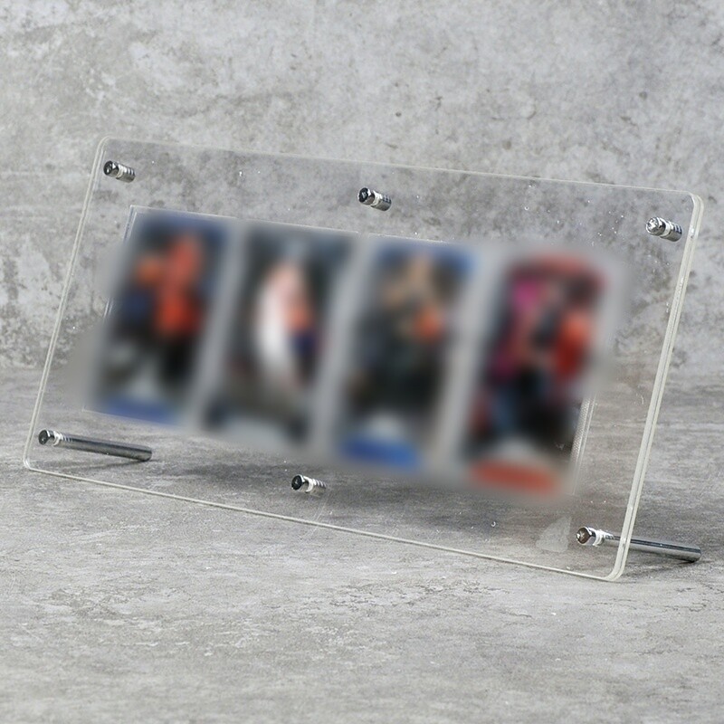 4-Slot Single Row Card Display - Holds 35-75pt Cards, Clear Acrylic Panel Stand