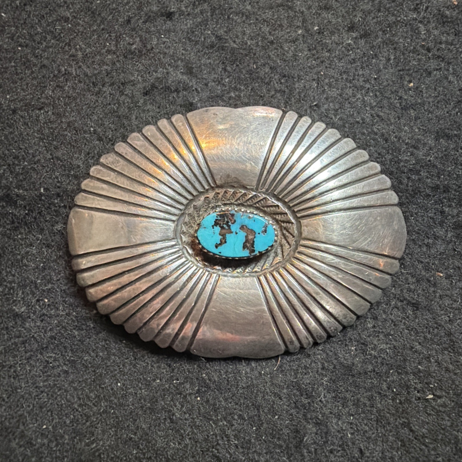 Vintage Navajo Silver Turquoise Belt Buckle 38 Grams