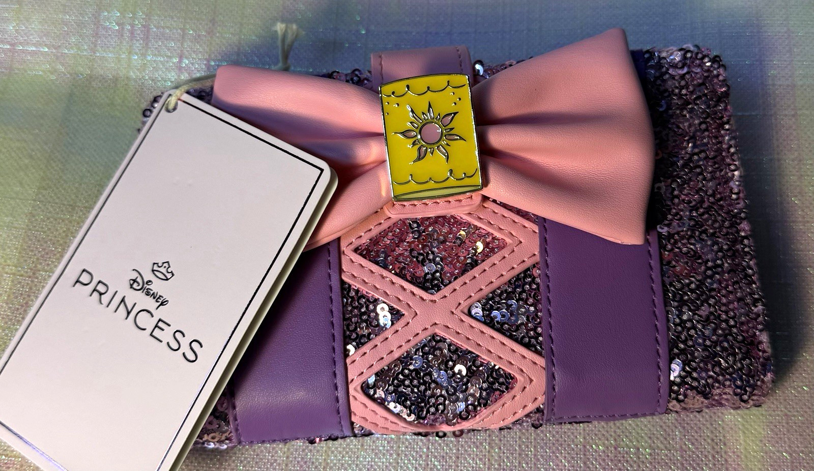 Loungefly Disney Rapunzel Small Sequin Zip Around Wallet Purple Pink Bow