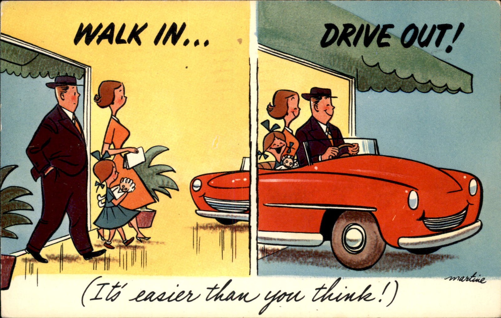 Stoughton MA Car Dealer Comic Edward E. Lemieux c1940s-50s Vintage Postcard