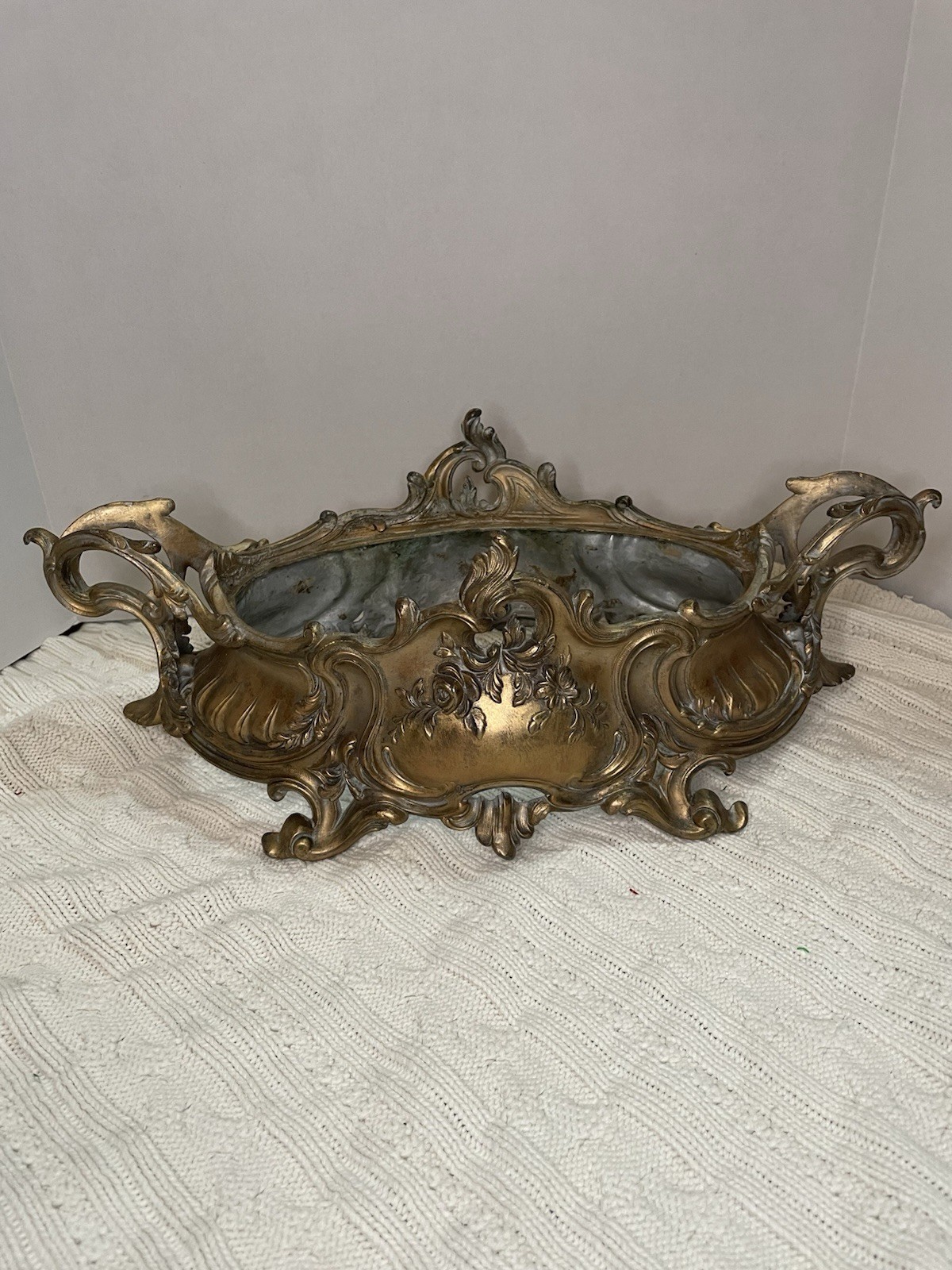 Vintage Gold French Jardinière Planter Ornate Embossed Centerpiece Art Nouveau