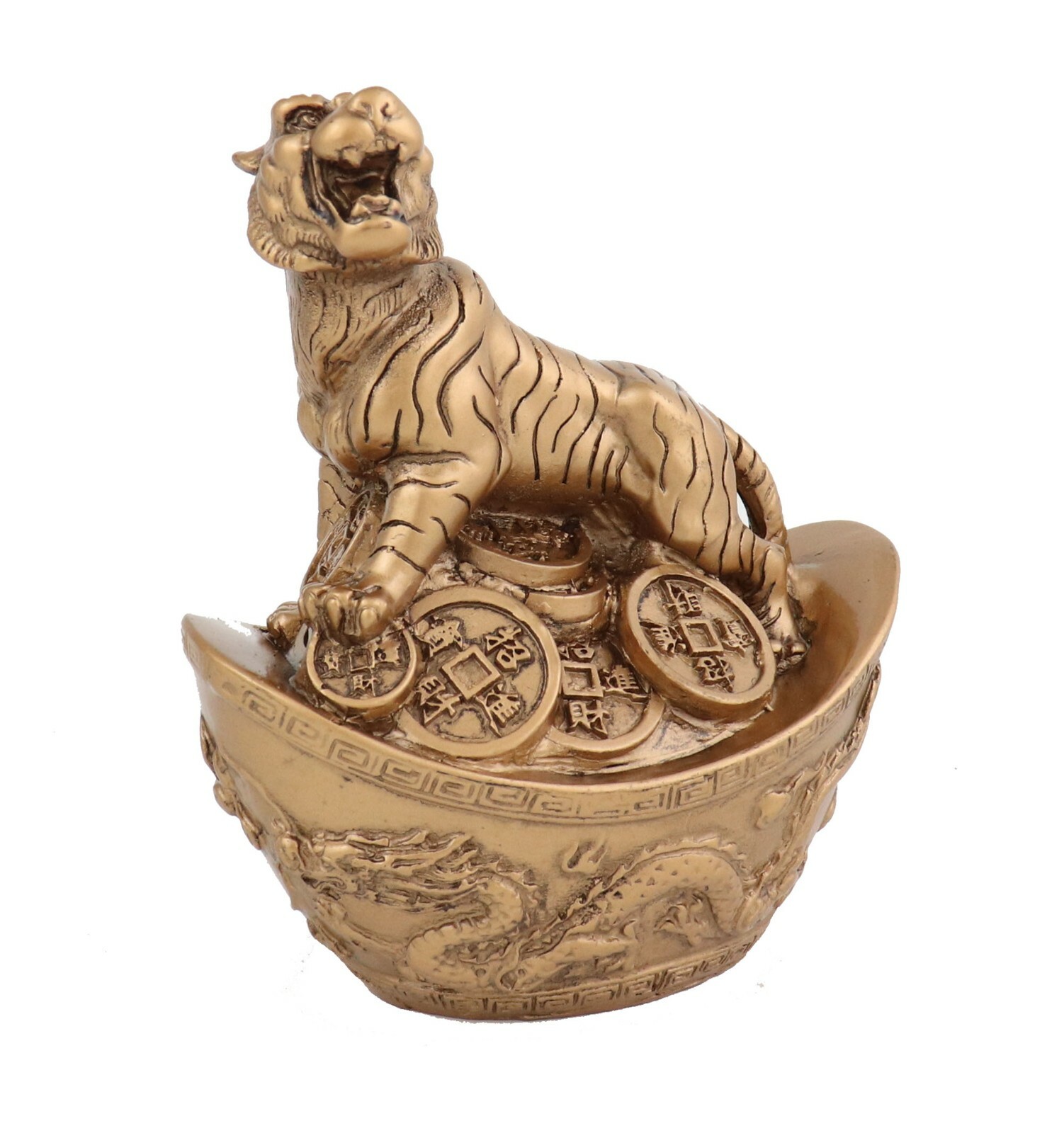 Golden Tiger on Big Ingot Statue for Year of the Tiger