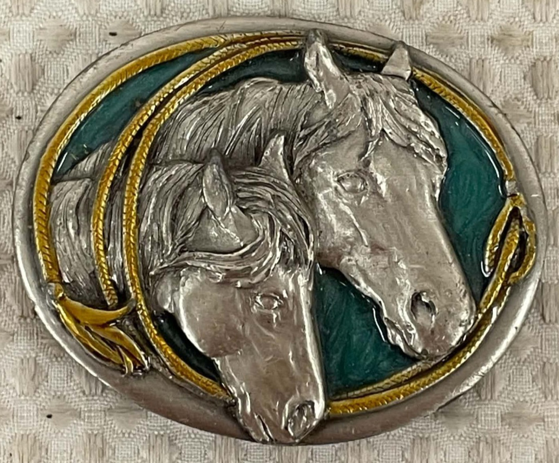 Vtg 1983 Siskiyou Pewter Horse Belt Buckle Lasso Enamel Western Cowboy Game