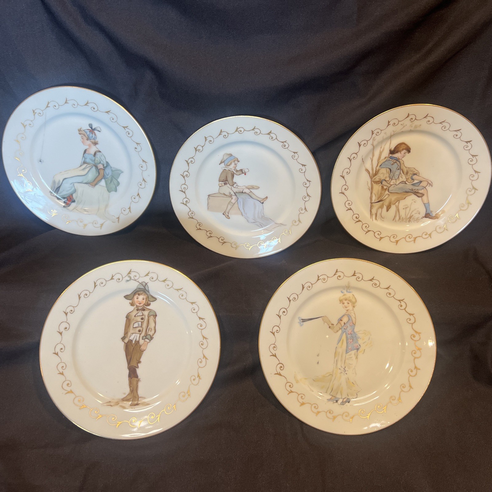 Haviland & Co Limoges 5 Porcelain Plates 1876-1889 Nursery Rhyme Characters