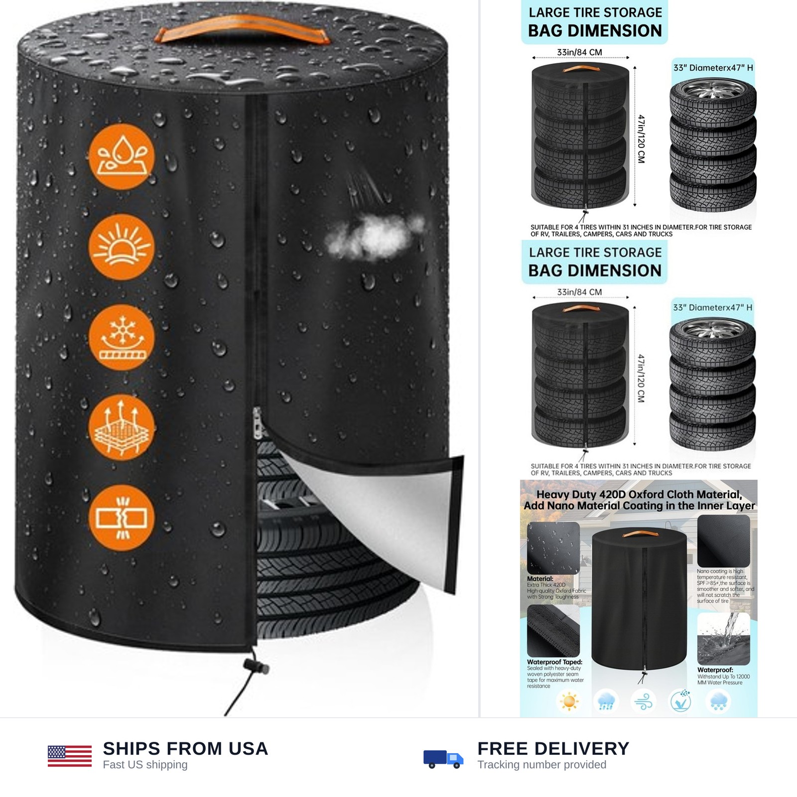 Tire Cover,Heavy Duty 420D Outdoor Tire Storage Coated Waterproof,Universal T... Tire Cover,Heavy Duty 420D Outdoor Tire Storage Coated Waterproof,Universal T...