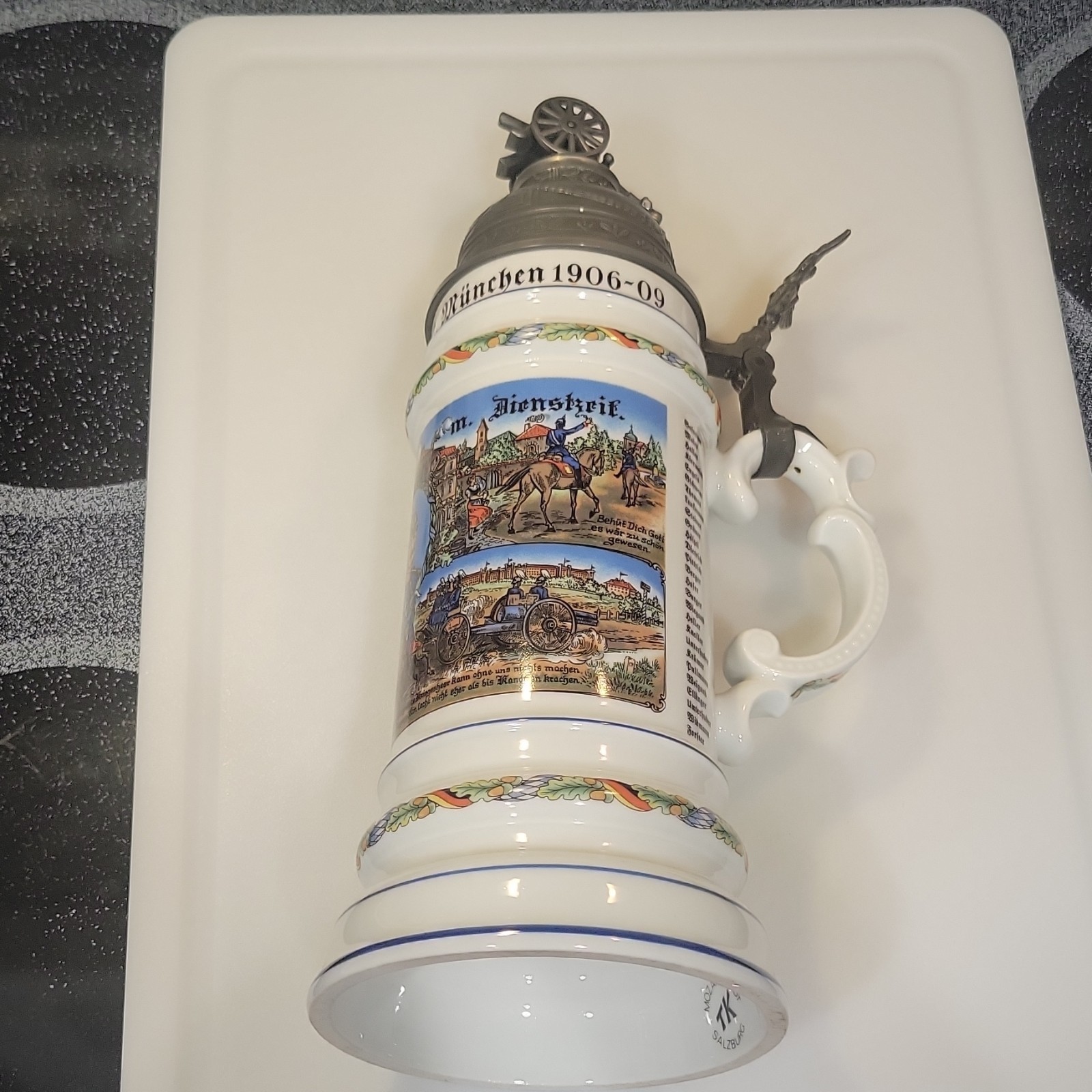 RARE Vintage Regimental German 1906-09 Lithophane Lidded Beer Stein