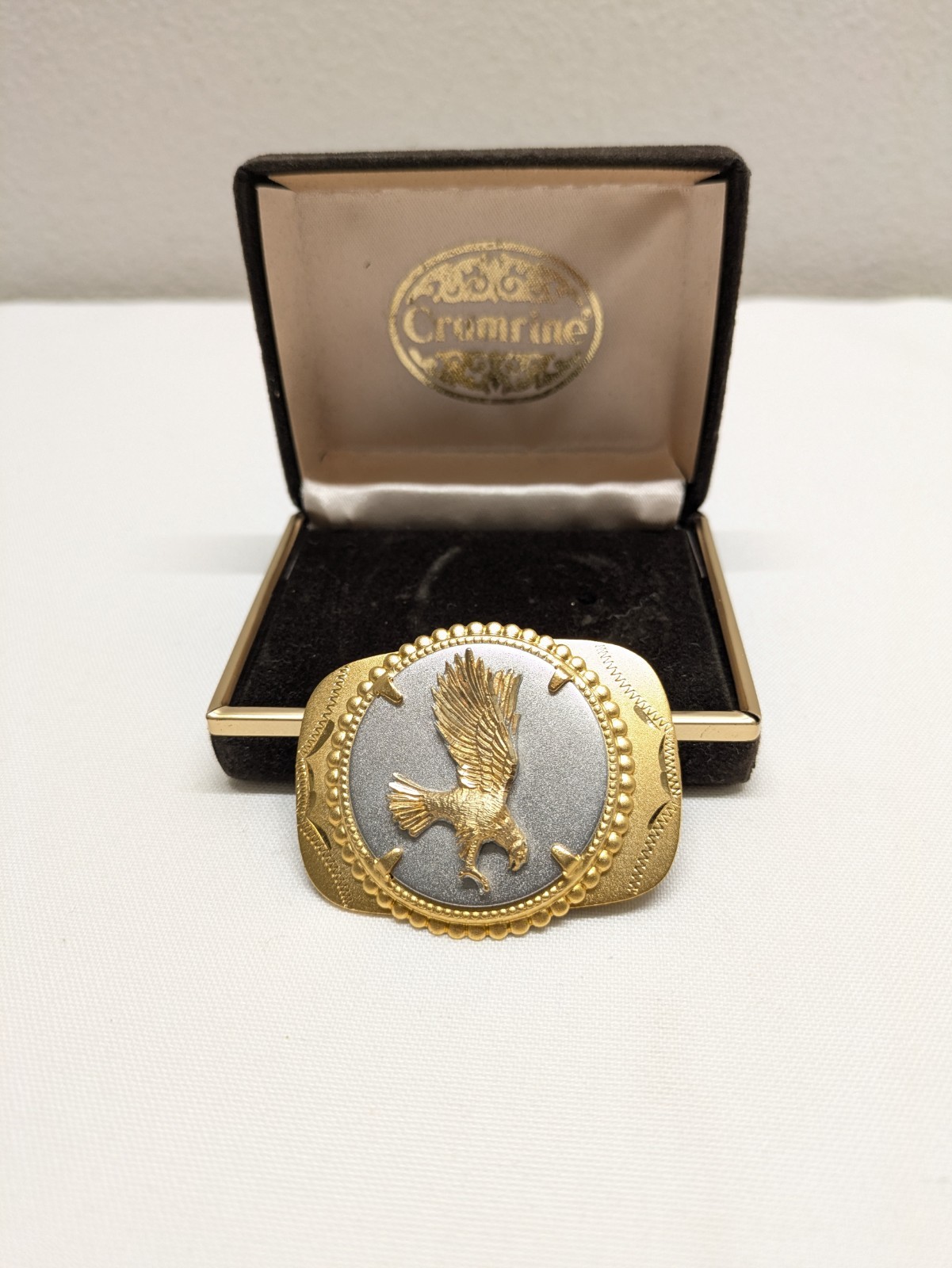 Vintage Crumrine Eagle Belt Buckle With Original Box 🦅