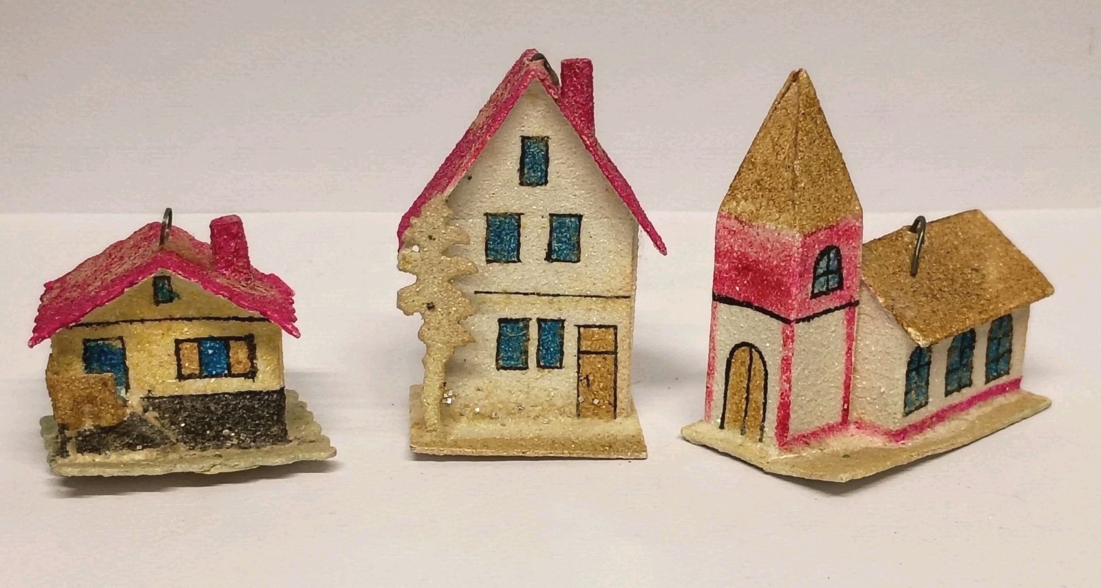 Three Vintage Czech Christmas Putz Village Houses & Church