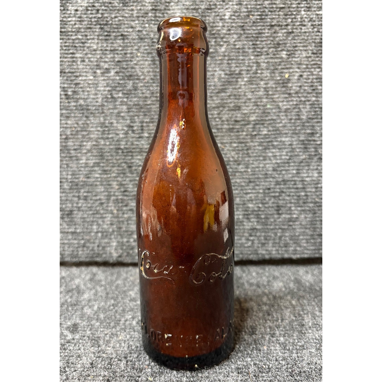 Vintage Coca-Cola Amber Glass Straight Sided Bottle Florence Alabama Early 1900s