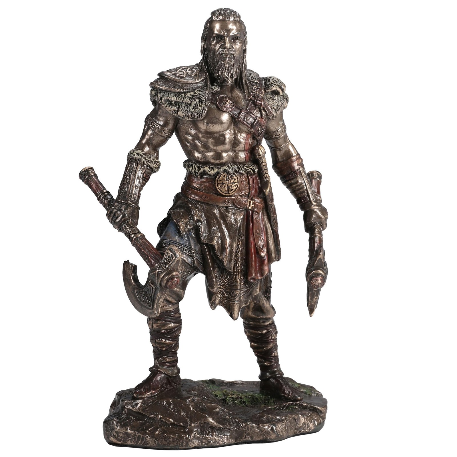 Veronese Design 6 1/4 Inch Viking Twin Axes Warrior Male Resin Sculpture, Bronze