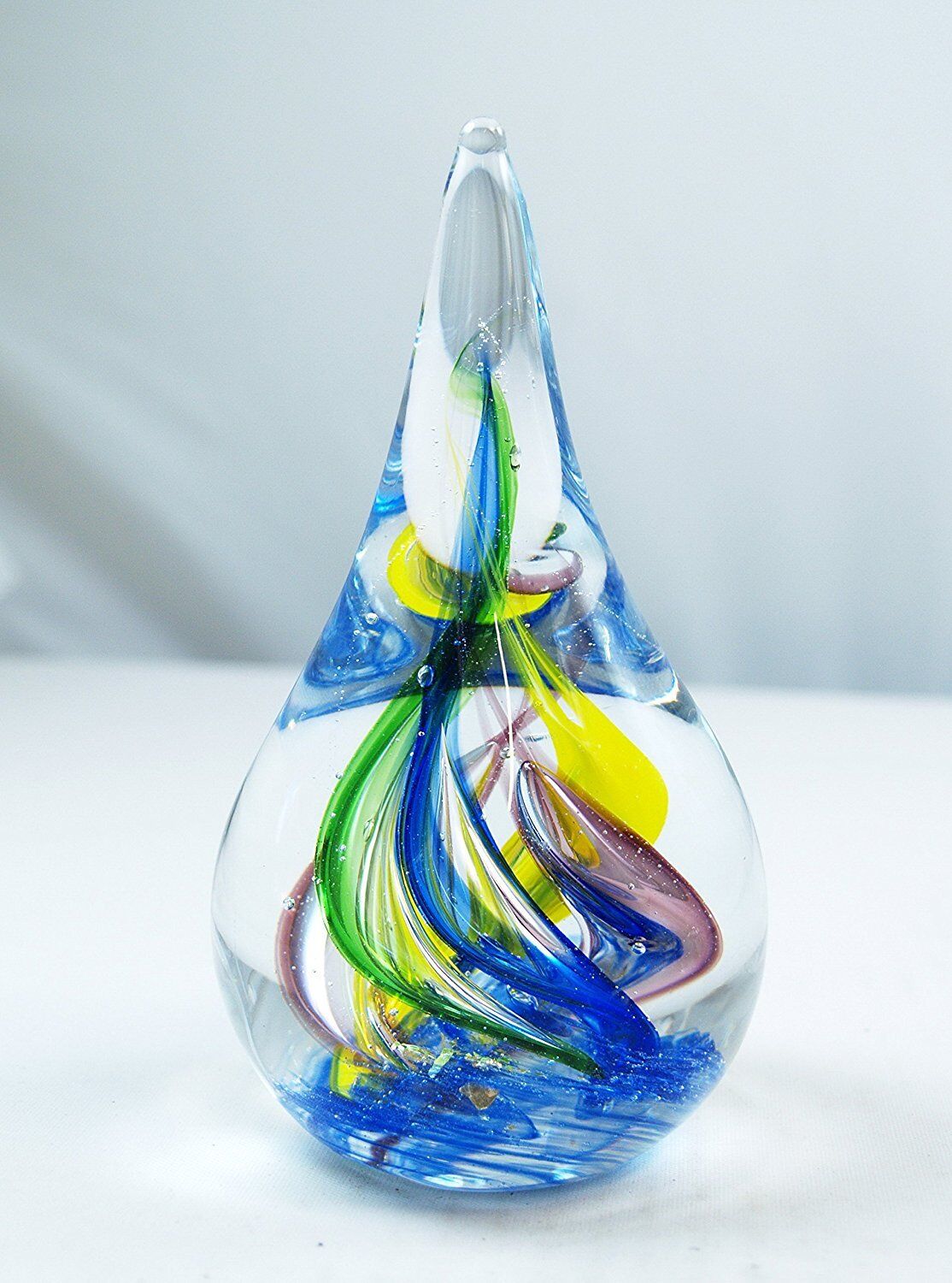 M Design Art Handcraft Glass Multicolored Rainbow Swirls Teardrop Glass Paper...
