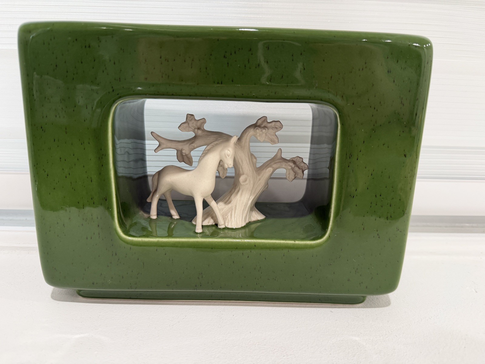 Howard Pierce Claremont, California Horse & Tree Glazed Green Ceramic Vase P#500 Howard Pierce Claremont, California Horse & Tree Glazed Green Ceramic Vase P#500