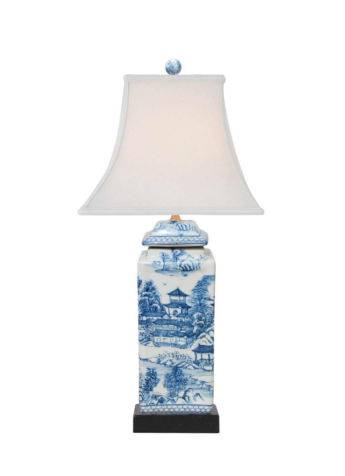 Elegant Blue and WHite Chinoiserie Square Jar Table Lamp