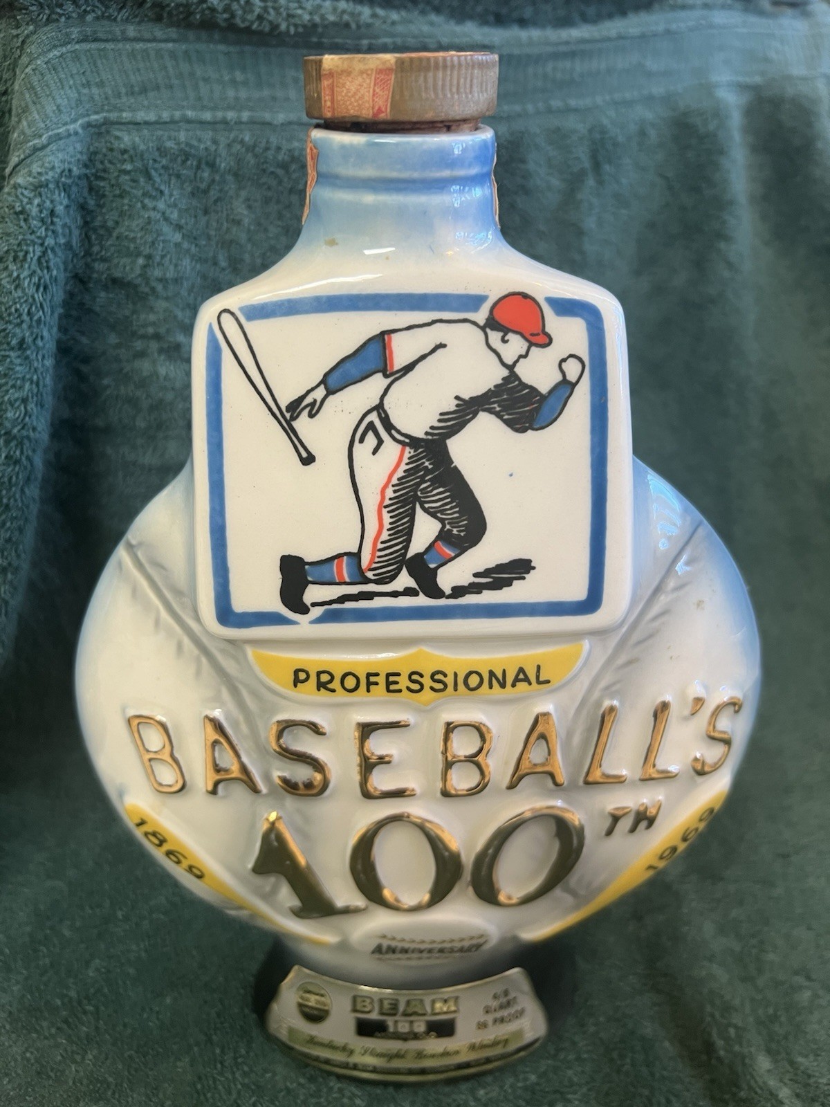 Vintage Empty Jim Beam Decanter Baseball's 100th Anniversary  with Cork  10.5 in