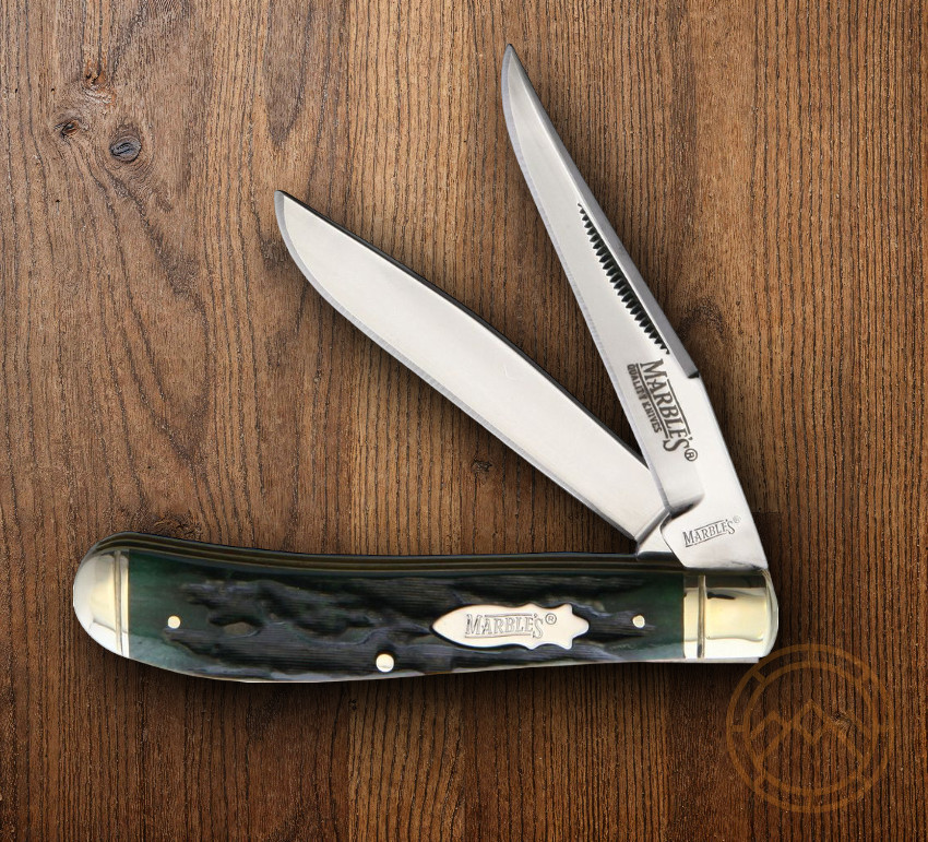 Marbles Trapper Pocket Knife Stainless Steel Blades Clip/Spey Stag Bone Handle