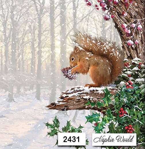 (2431) TWO Paper LUNCHEON Decoupage Art Craft Napkins - SQUIRREL FOREST WINTER