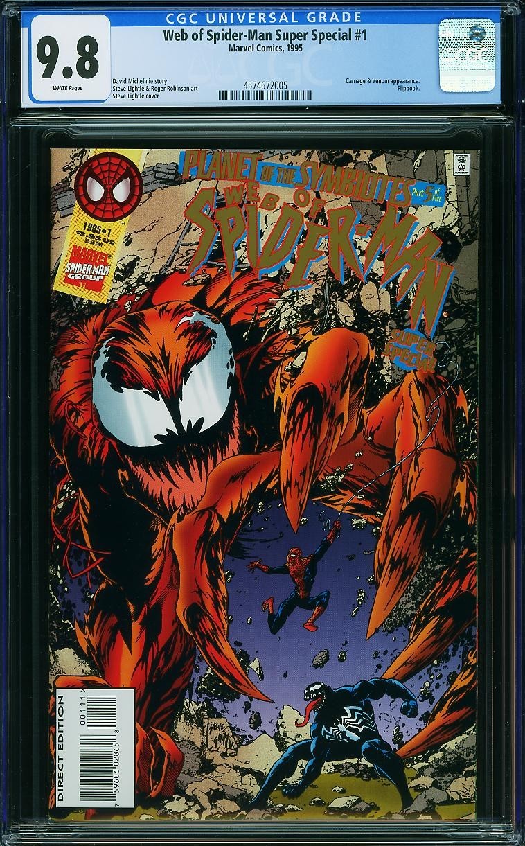 Web of Spider-Man Super Special 1 CGC 9.8 White Pages Carnage Venom Flipbook Web of Spider-Man Super Special 1 CGC 9.8 White Pages Carnage Venom Flipbook