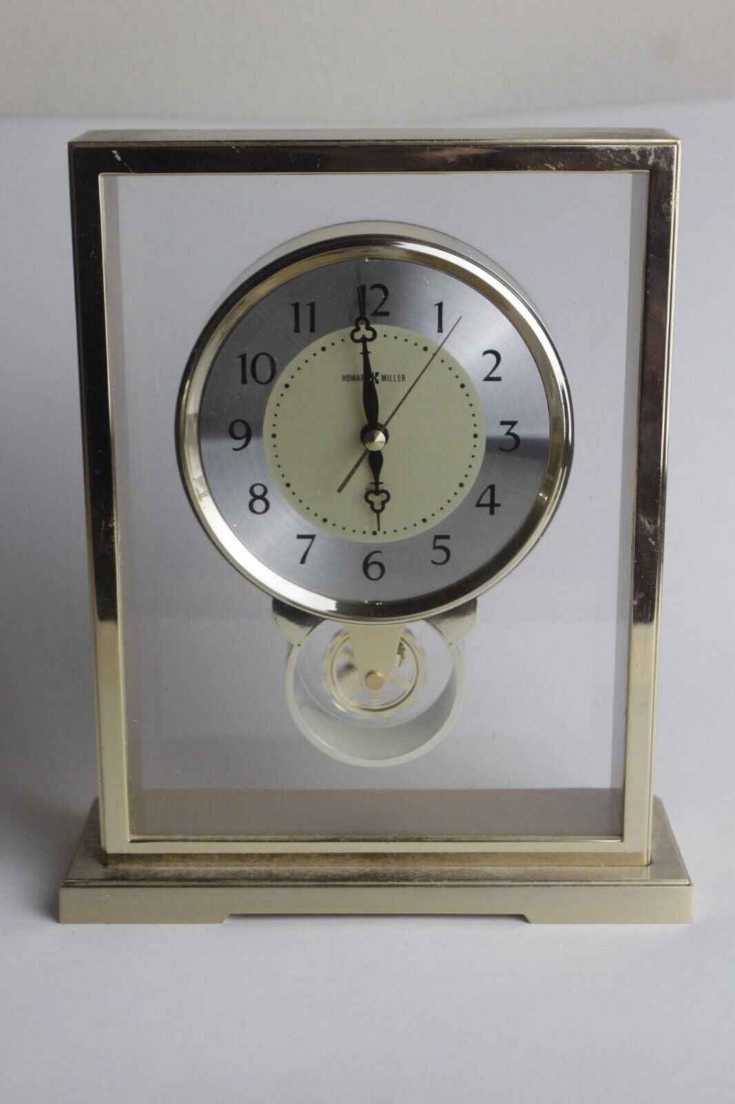 VNT MCM Howard Miller Japan Quartz Desk Mantle Clock Brass Glass
