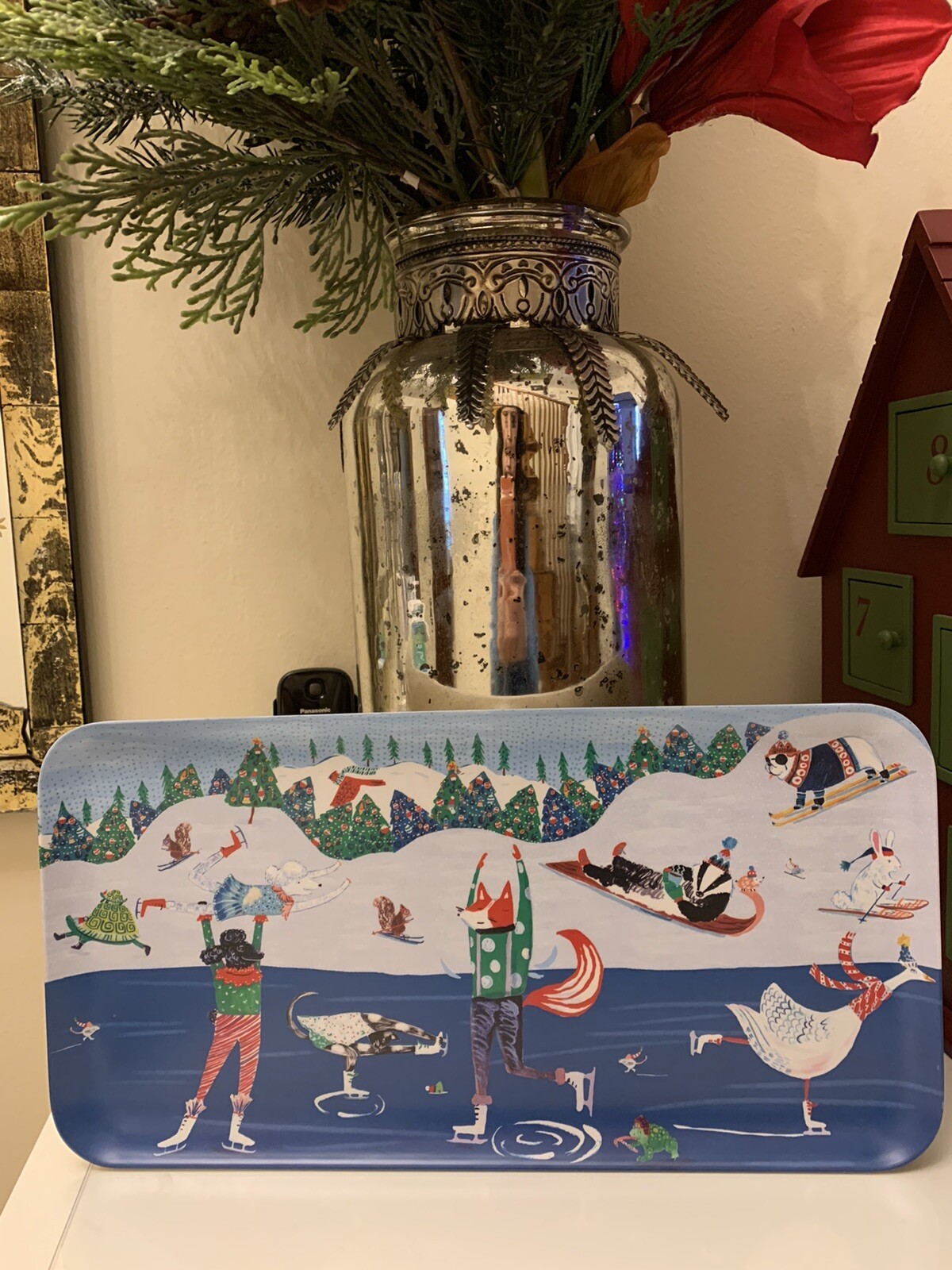 Anthropologie Holiday Disney Platter Tray school kid Christmas Tree plate gift \'