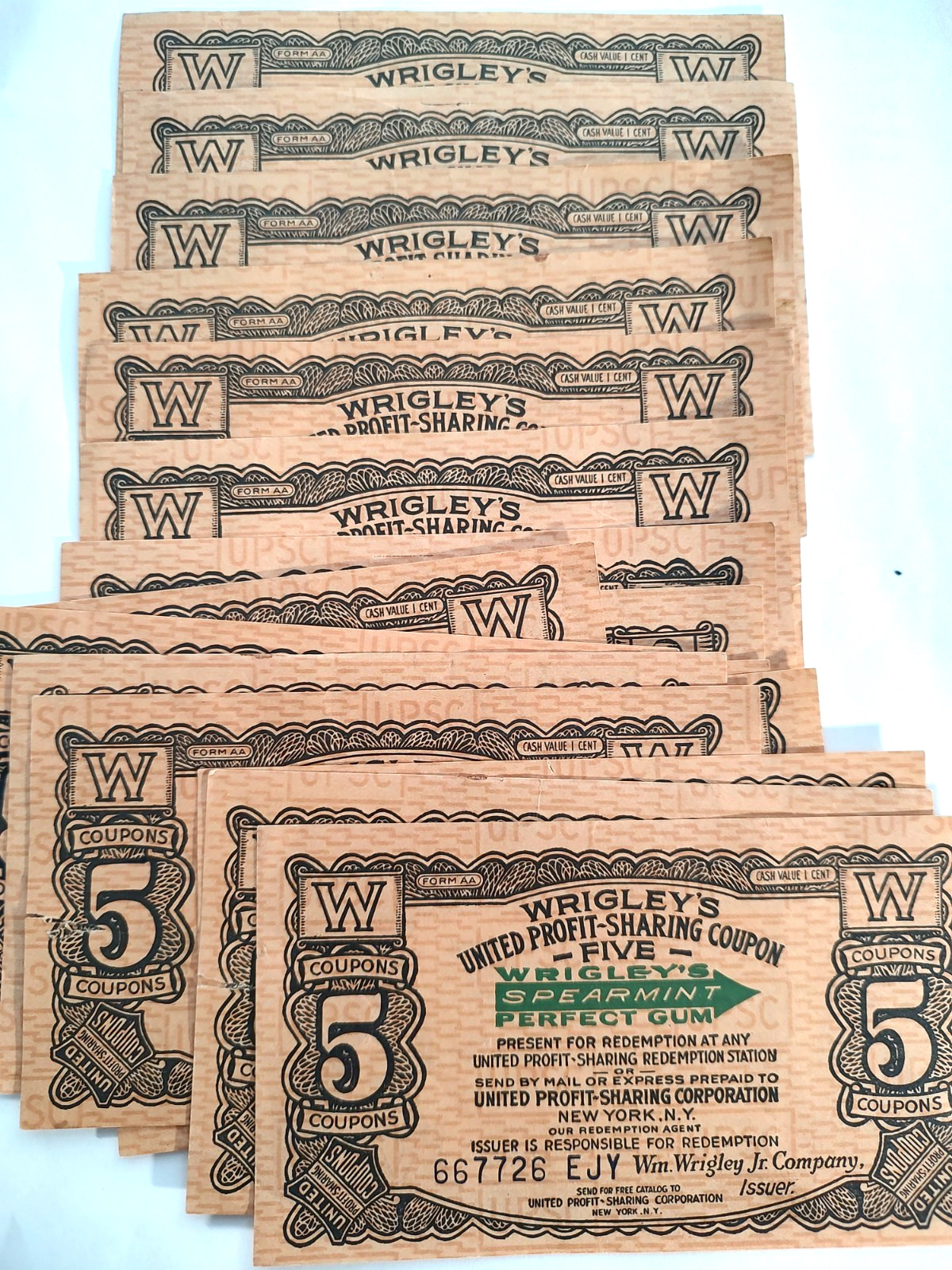 1930’s WRIGLEY’S SPEARMINT PERFECT GUM VINTAGE 5 COUPONS