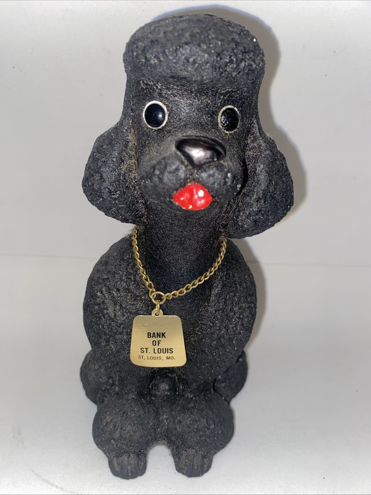 Vintage Black Poodle Bank 4” X 8” Bank Of St Louis Advertising Collar Chain