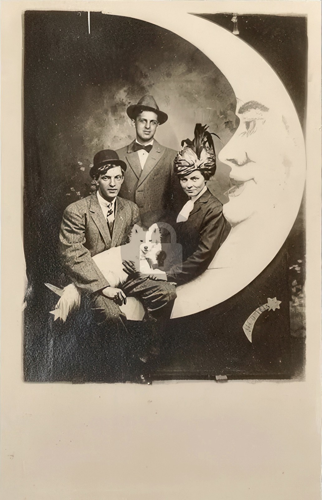 Paper moon souvenir novelty studio portrait RPPC Photo Postcard COPY