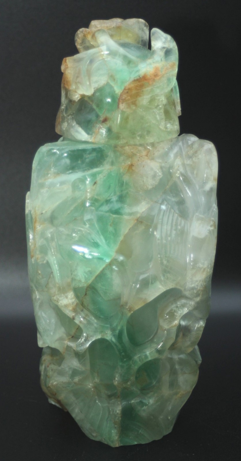 Chinese Hand-Carved Green Fluorite Covered Vase Crystal Floral Chinese Hand-Carved Green Fluorite Covered Vase Crystal Floral