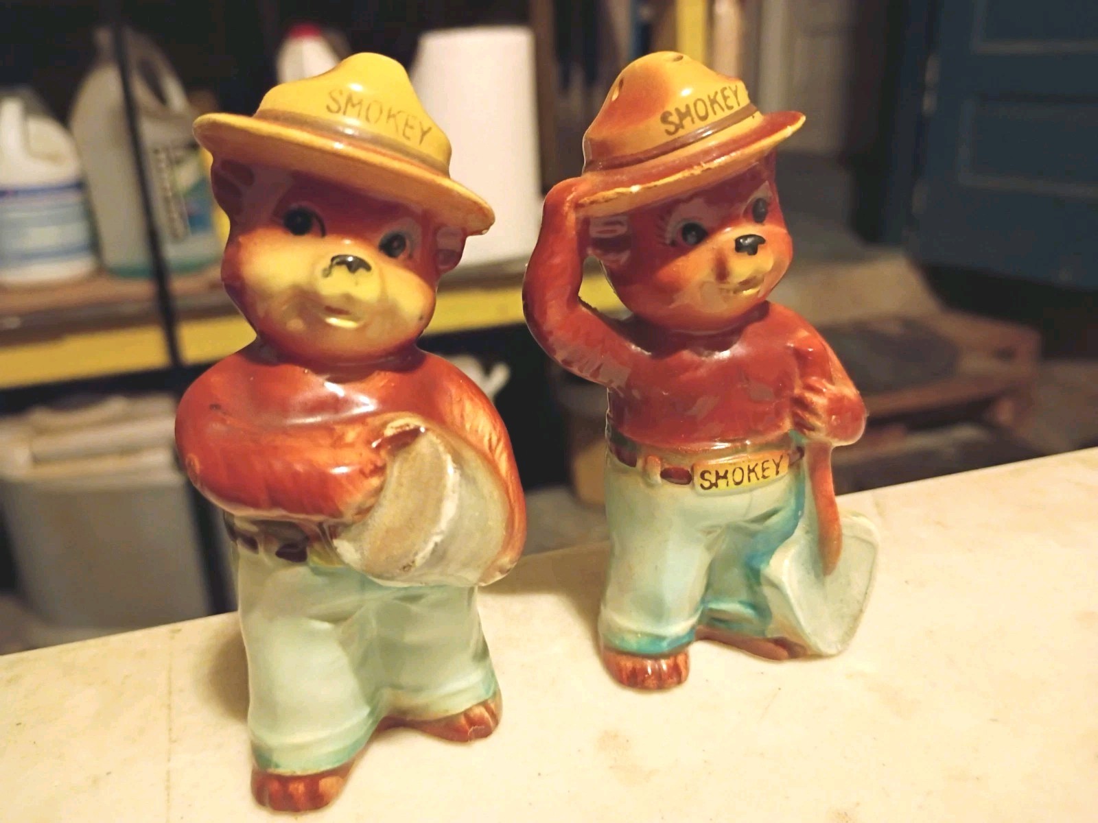 MINT Vintage 1960s Smokey The Bear Salt & Pepper Shakers Japan Norcrest Artmark
