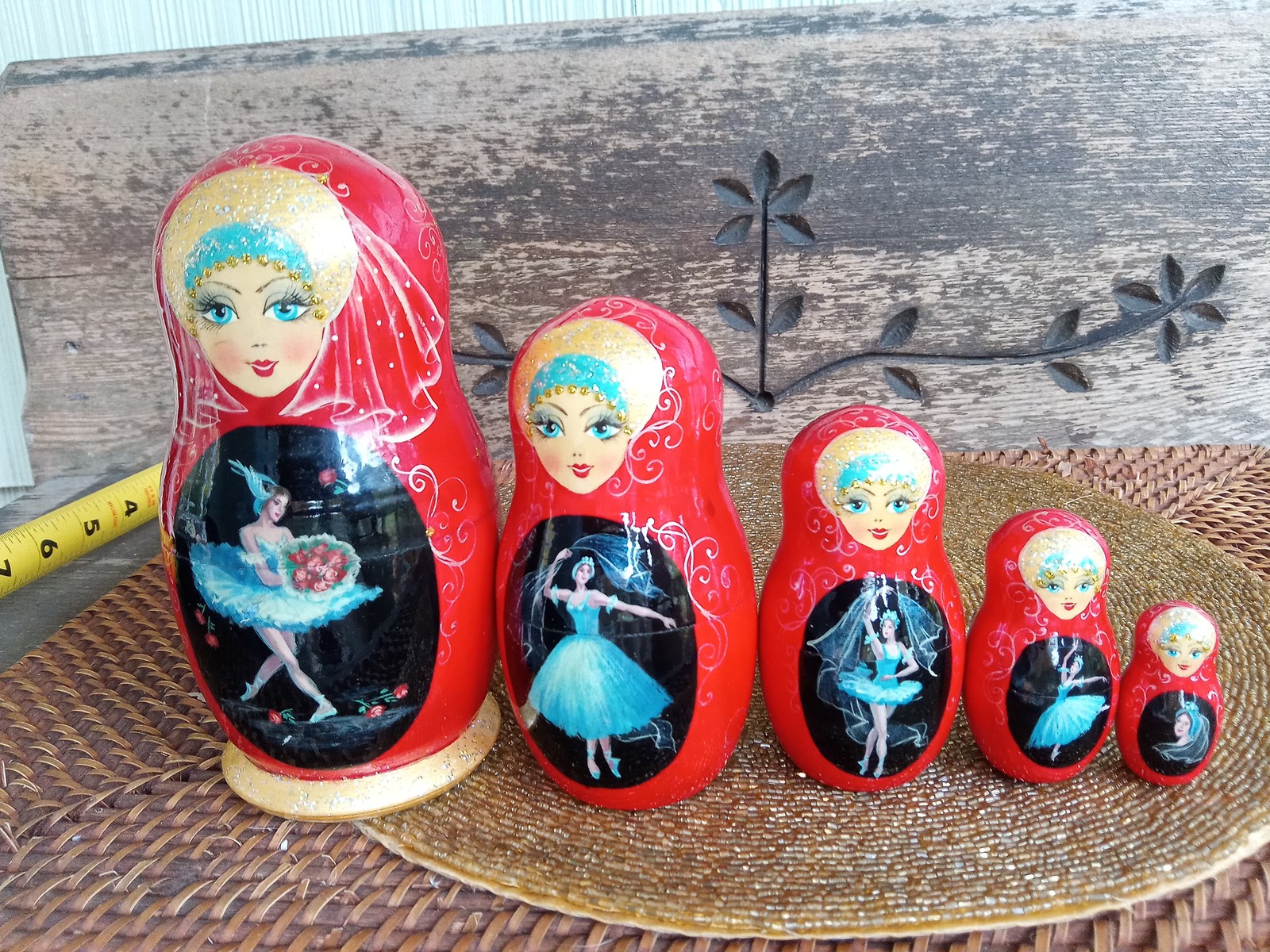 Russian Hand Painted Ballerina Matryoshka Nesting Dolls Set 5 Piece 7in Signed