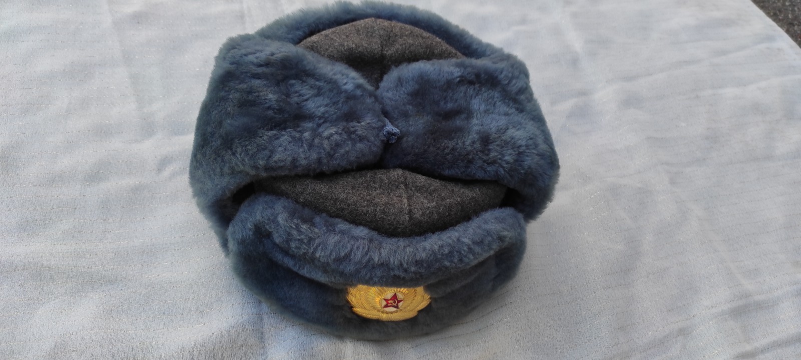 ⁠Vintage Soviet Army Ushanka Hat USSR Military Winter Fur Cap Cockade 1987 Sz 58