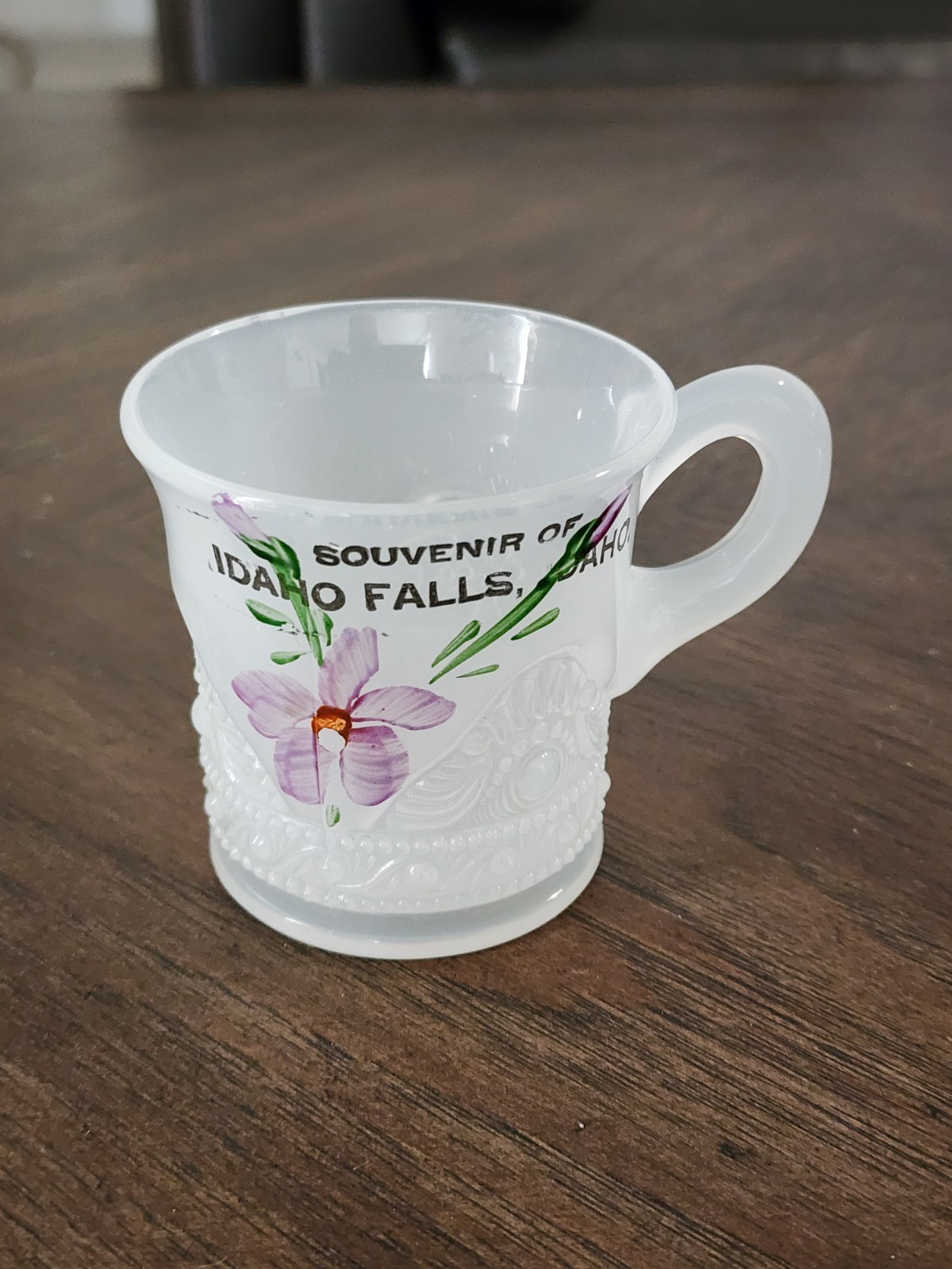 Antique Tiffin Milk Glass Cup Mug Souvenir of Idaho Falls, IDAHO Antique Tiffin Milk Glass Cup Mug Souvenir of Idaho Falls, IDAHO