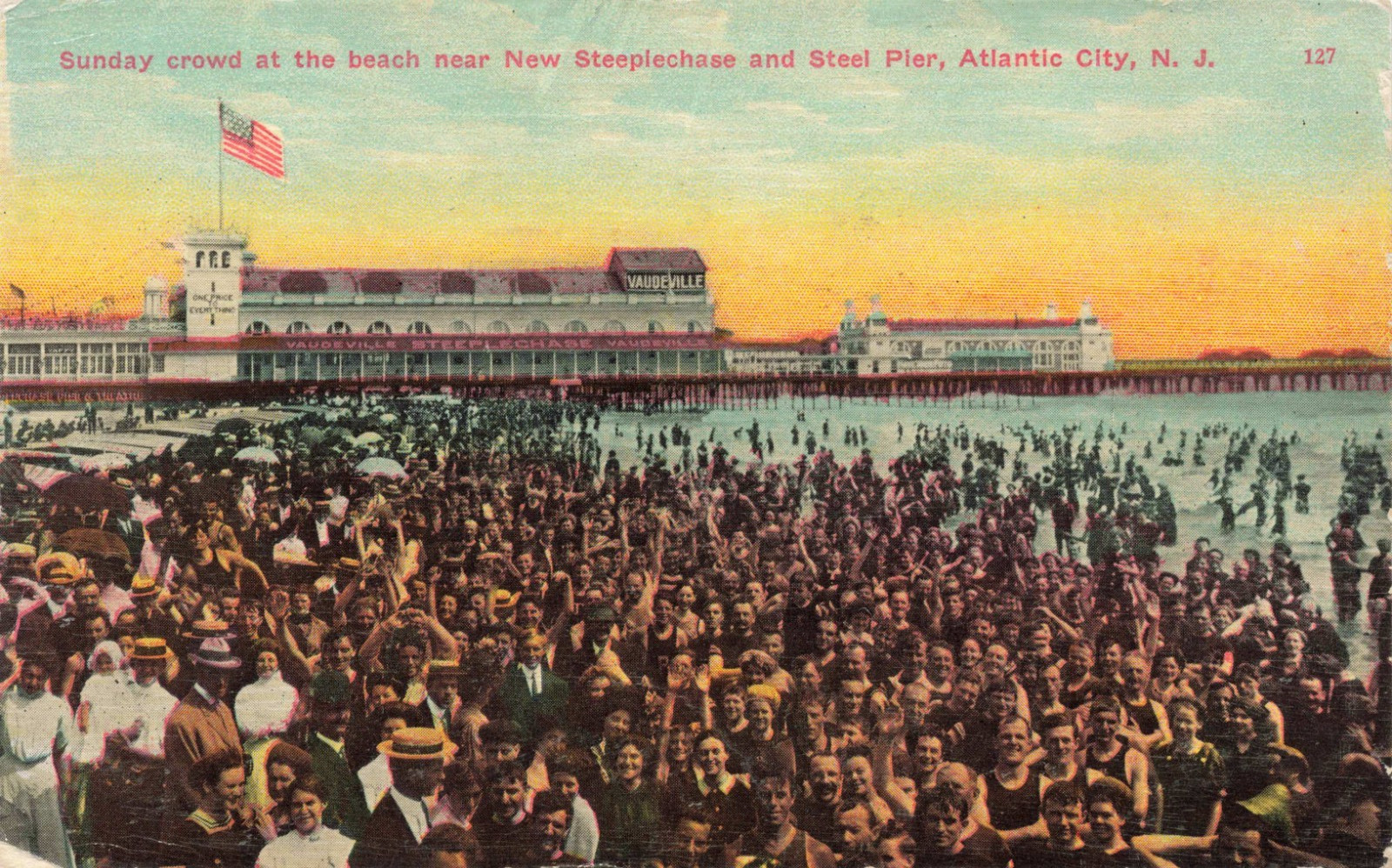 Postcard Sunday Crowd Near Steeplechase & Pier Atlantic City New Jersey NJ 1914