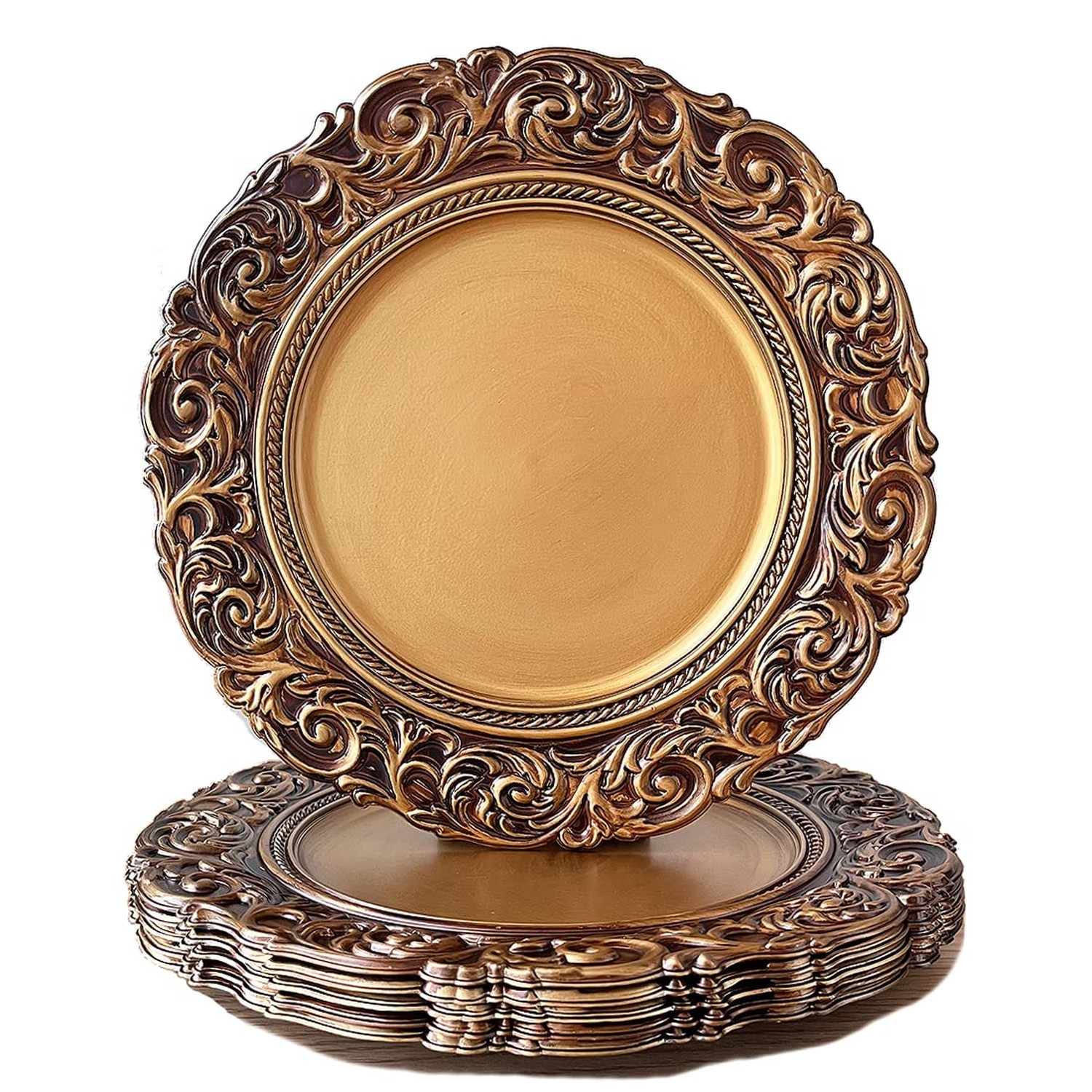 Antique Gold Charger Plates, 13 Inch Dinner Plate Chargers Round Server Ware....