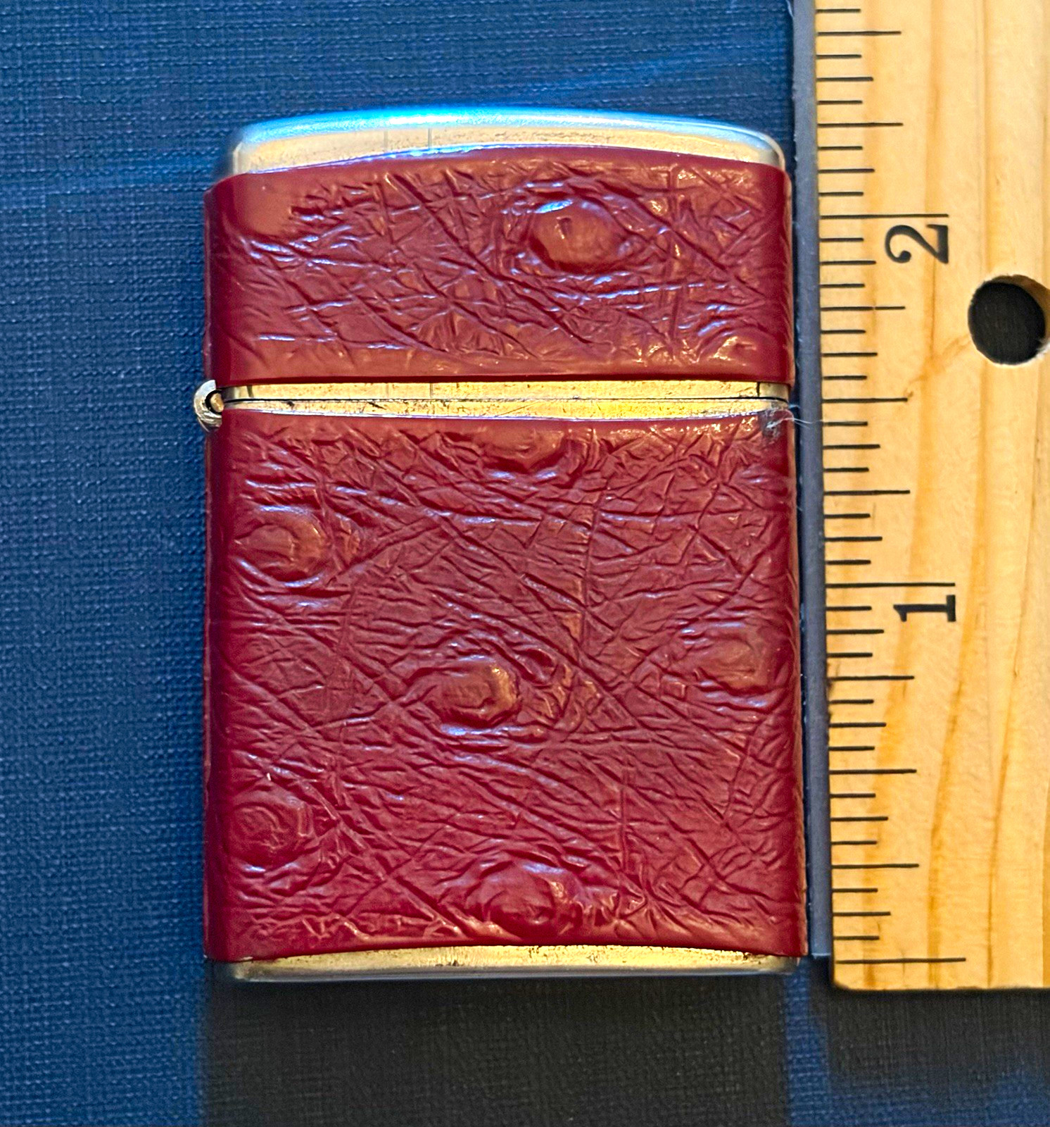 Vintage Clix Pocket Lighter Austria - Burgundy Faux Ostrich Wrap