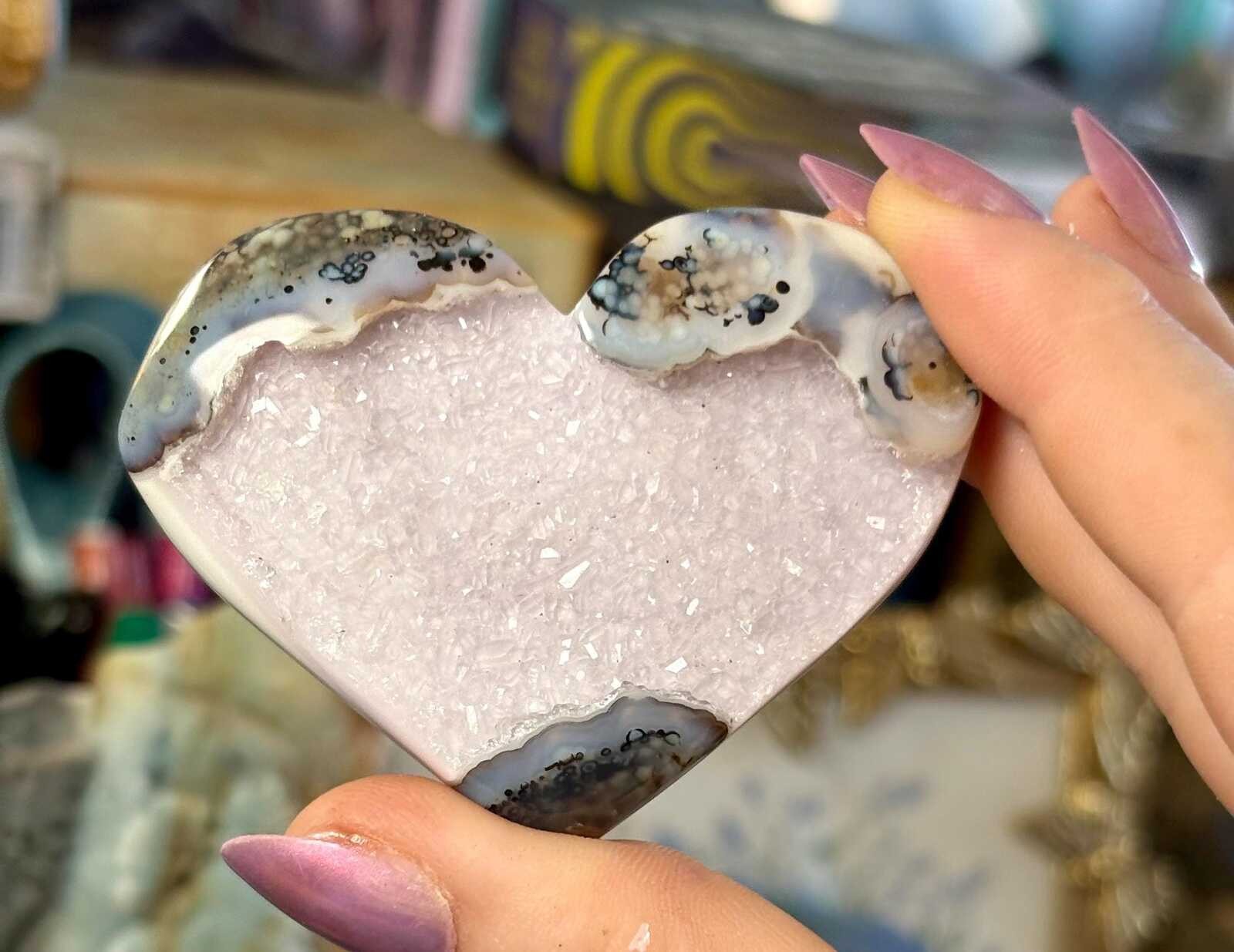 Lavender Druzy Agate Heart | Pink Amethyst Geode Heart | Sparkling Crystal Heart