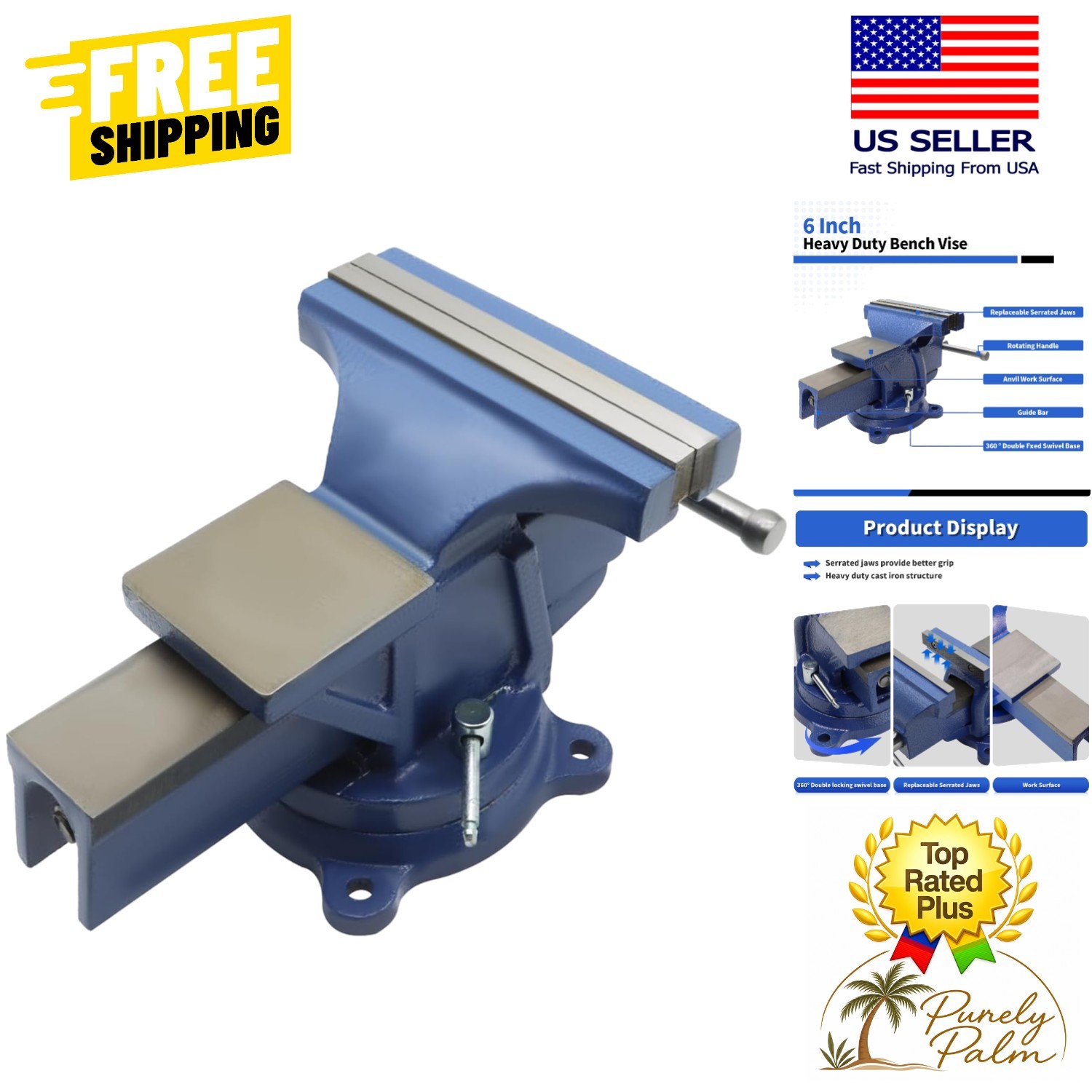 Durable 6-Inch Bench Vise with Easy-Use 360° Swivel Base - Home Tool Essential