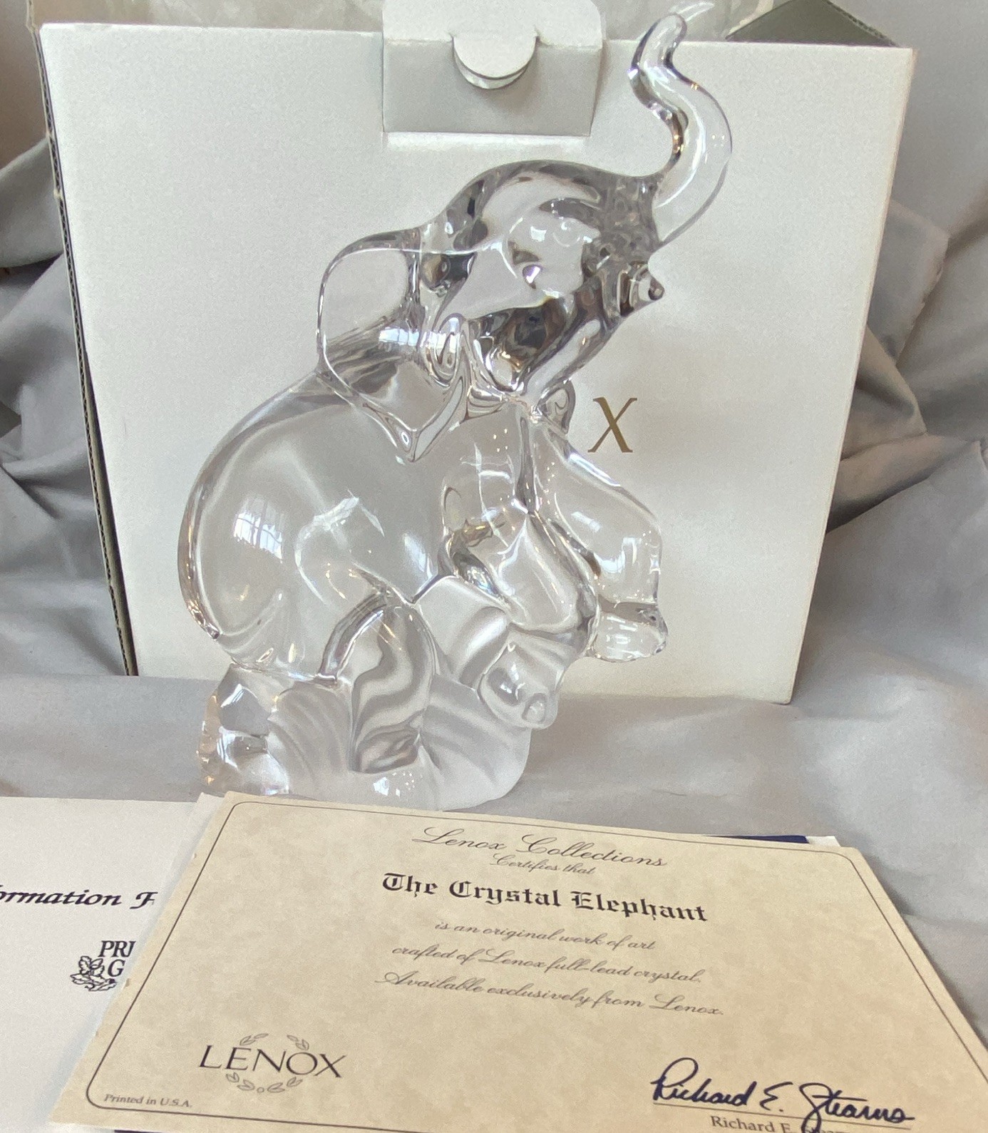 Vintage Lenox Good Luck Crystal Elephant Collectible with Original Box & Packing