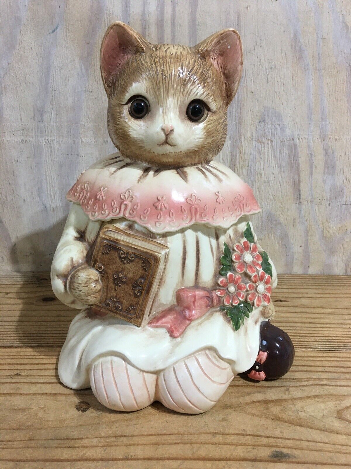 Vintage Emily The Kitty Cat Ceramic Cookie Jar Glass Eyes Mervyn\'s Japan