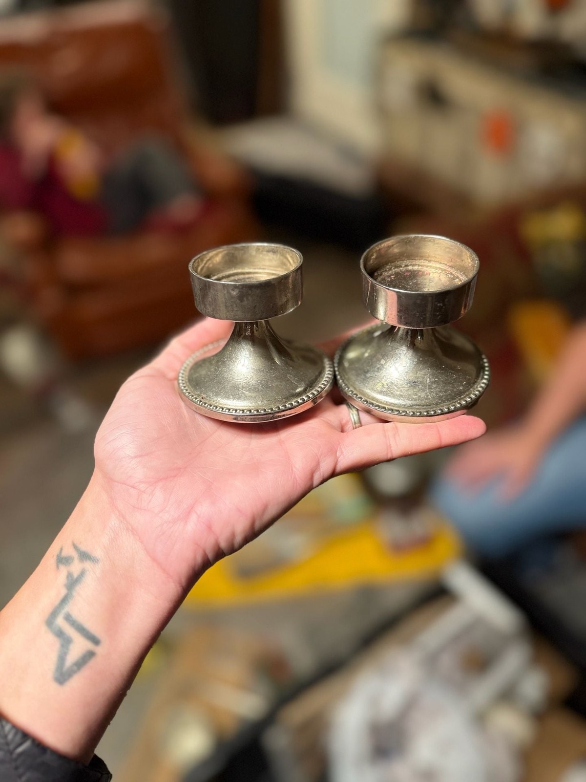 Vintage Pair Of Silver Plated Candle Holders