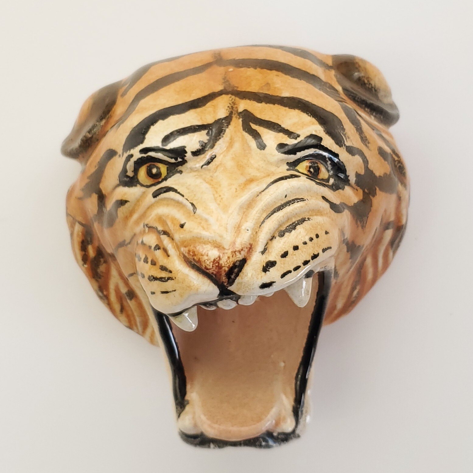 Vintage Terra Cotta Tiger Head Italy Mid Century Glazed Wall Decor