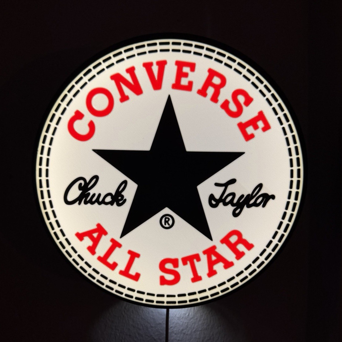 Converse Chuck Taylor All Star Round Wall Light Lamp, Black/White/Red Plastic Converse Chuck Taylor All Star Round Wall Light Lamp, Black/White/Red Plastic