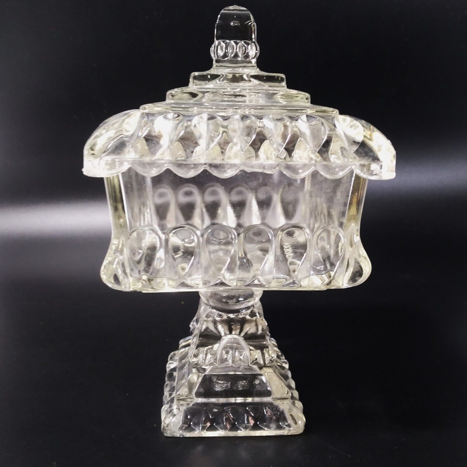 Vintage Westmoreland Footed Wedding Compote with Lid Clear Glass Beveled Edge