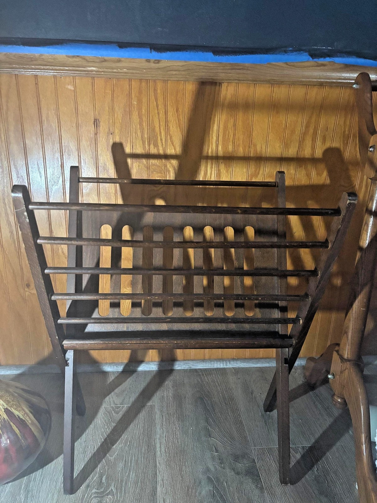 Vintage Mid-Century Folding Magazine Rack | Dark Wood Record Holder