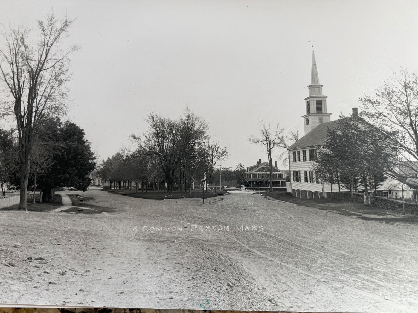 16x20 Silver Gelatin Print Paxton MA Town Common c1905 Church View William Bulla