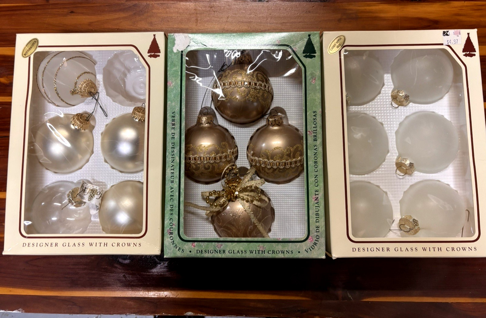 Vtg Krebs Christmas Ornament GLASS Cream, White, Gold USA ~ 17 Pieces